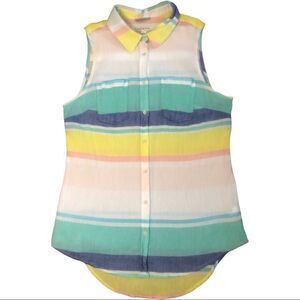 ‎Merona size large sleeveless pastel striped collar top 0106